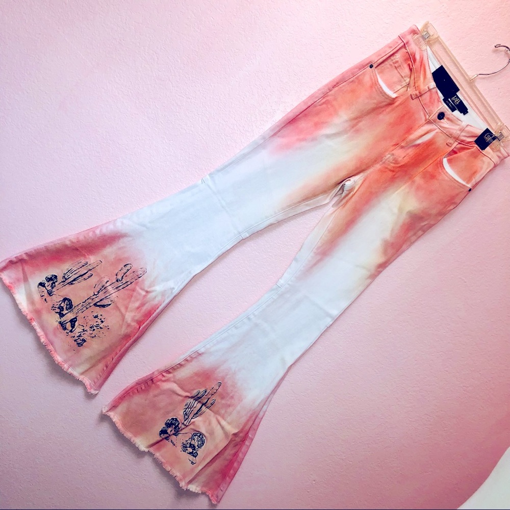 Boho Hippie Hombre Flare Bellbottom Denim Pants